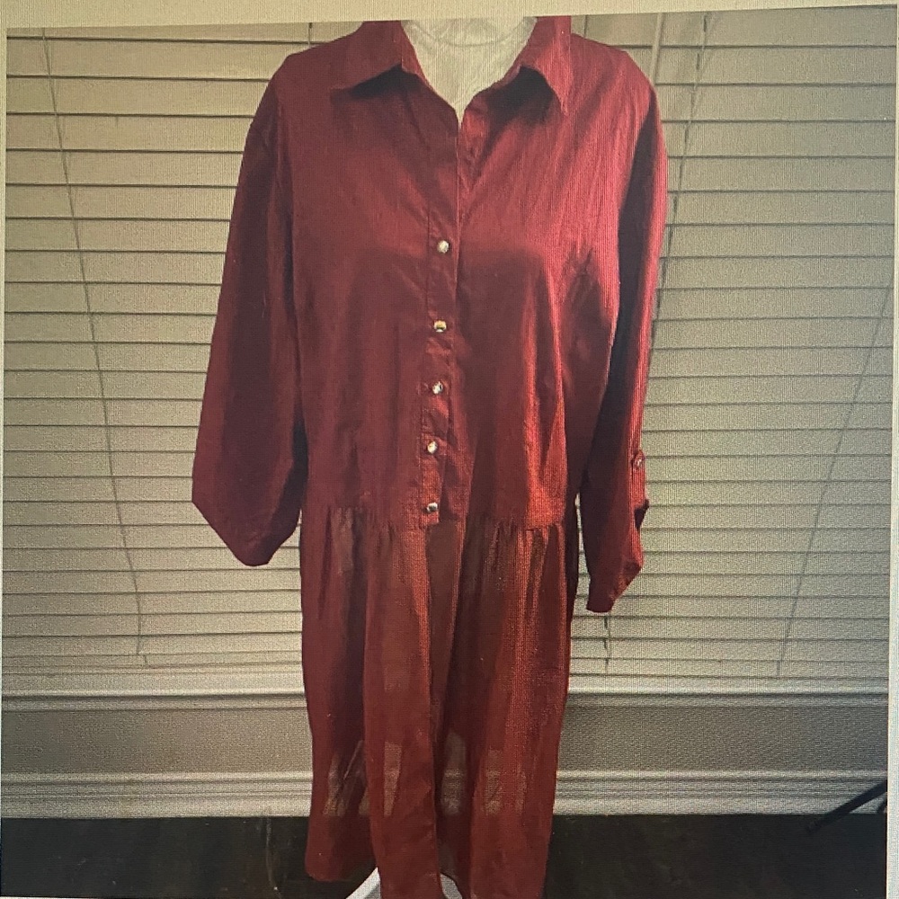 Women’s Button-Front Shirt Dress in Deep Red